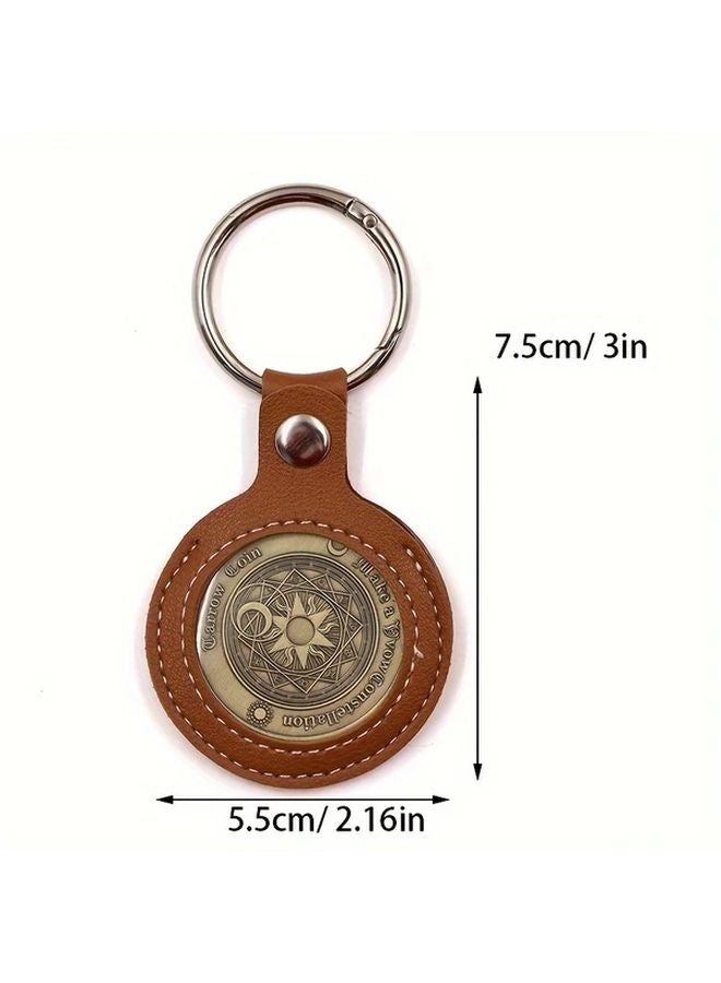 Brown Leather Hand Stitched Sobriety Coin Holder Keychain For AA Chips Recovery Tokens - Image 4